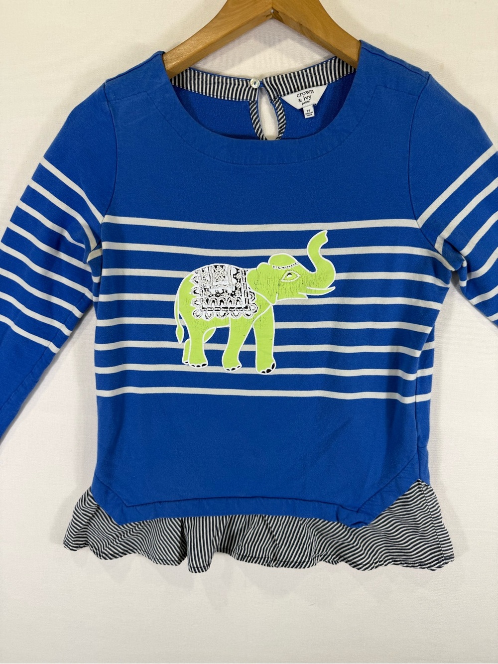 crown & ivy Royal Blue Striped Long-Sleeve Top with Lime Elephant